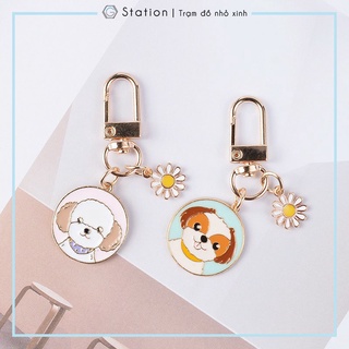 Móc khóa chó poodle cute kèm hoa - GSK32