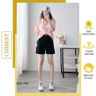 Áo phông nữ áo thun nữ cổ sơmi form rộng tay lỡ áo thun cổ somi thêu hình cún CHIBEST LAB35