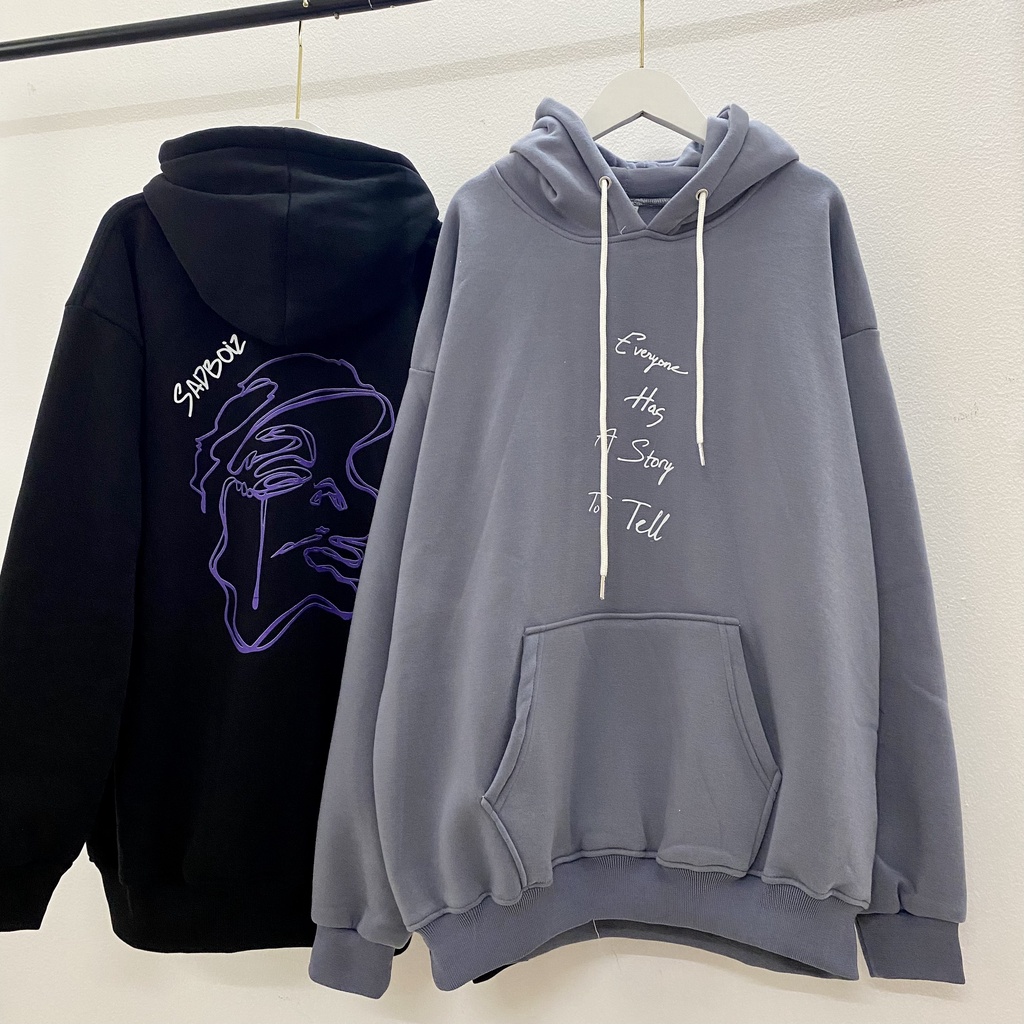 Áo HOODIE SADBOIZ VITAGE SADSTORY, Form RỘNG Oversize màu xám xanh khói, be, áo nỉ bông Cao Cấp Unisex Nam Nữ. KKIMShop