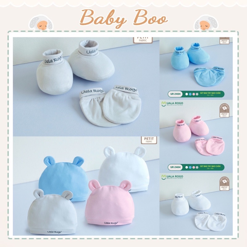 Set bao tay bao chân, mũ sơ sinh mềm mại Uala Rogo  [ babyboo]