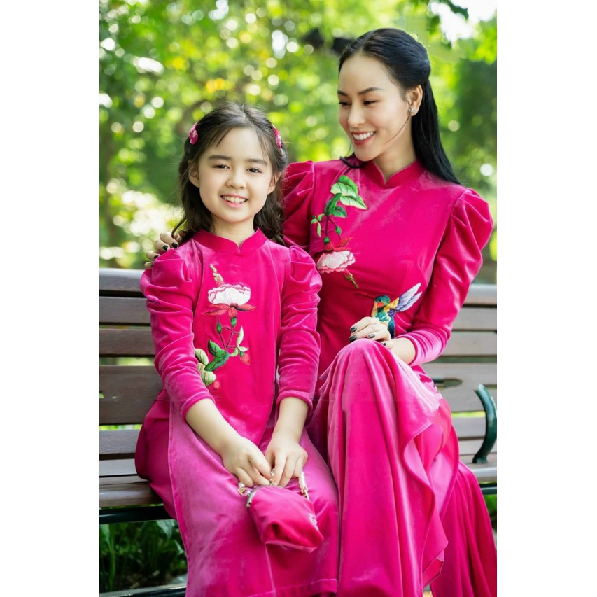 Áo dài cách tân mẹ và bé chất nhung cao cấp thích hợp du xuân, lễ Tết - L31