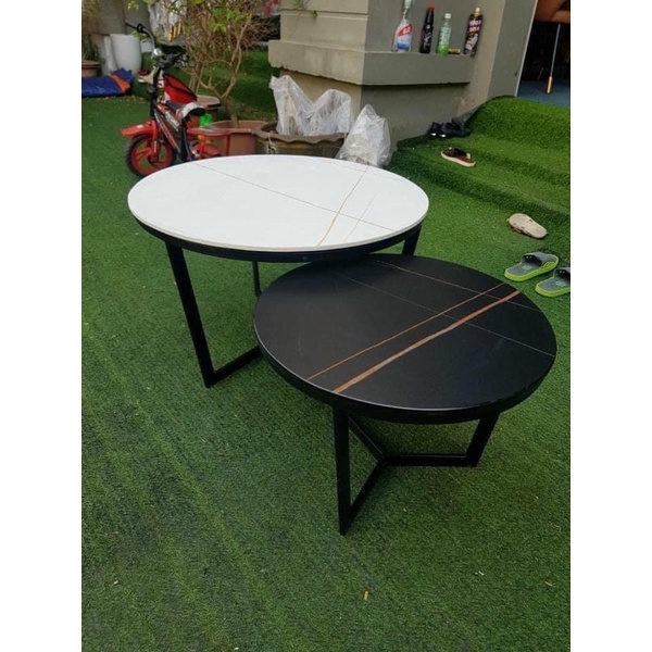 Bàn trà Sofa Mặt Đá Ceramic Chân Sắt, Cặp Bàn 3 Chạc Hộp C'Home