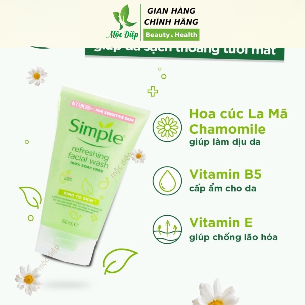 Combo Sữa rửa mặt Simple + Toner Nước Hoa Hồng Simple + Nước tẩy trang Simple kiềm dầu ngừa mụn - Mộc Diệp