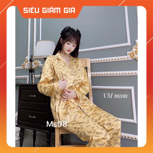 Bộ bầu bộ pijama bầu và sau sinh 2 in1 chất lụa thái cao cấp☘️quần có chun chỉnh☘️bộ sau sinh siêu mềm ☘️Freesize 43~68k