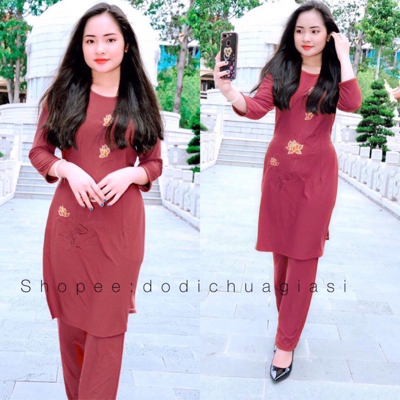 Đồ Lam Đi Chùa# CTân Viền Thêu Hoa Sa la