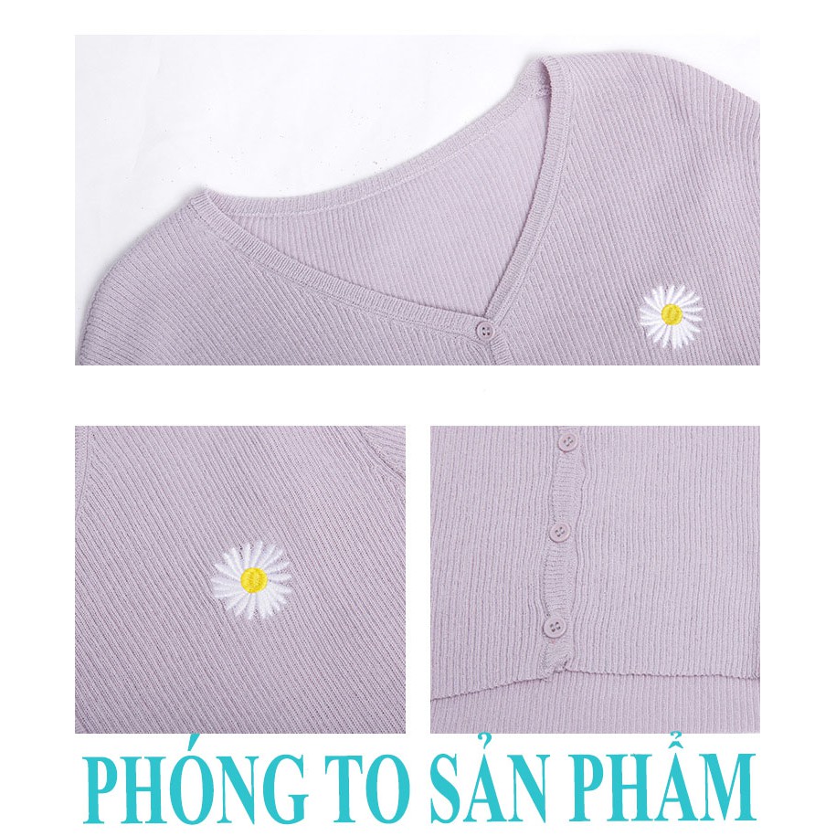Áo Dệt Kim Cổ Chữ V Thêu Hoa Cúc Xinh Xắn Kiểu Hàn Quốc TOTICHAN AT10