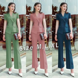 Set nguyên bộ vest quần ống suông 2 túi giả xinh xắn