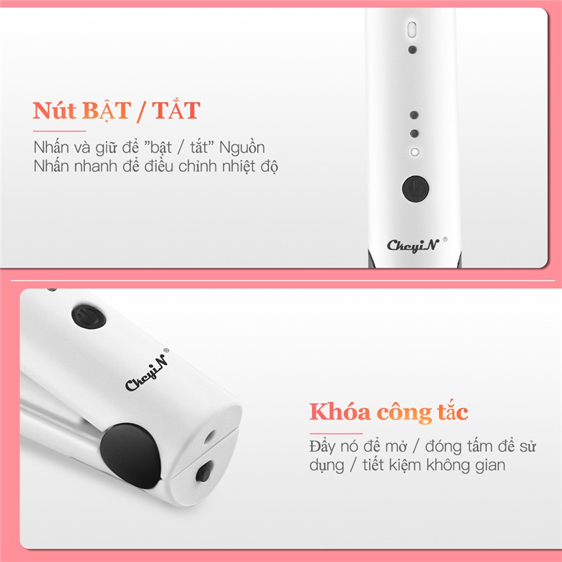 Máy duỗi tóc CKEYIN thiết kế không dây 200 độ C sạc USB cao cấp