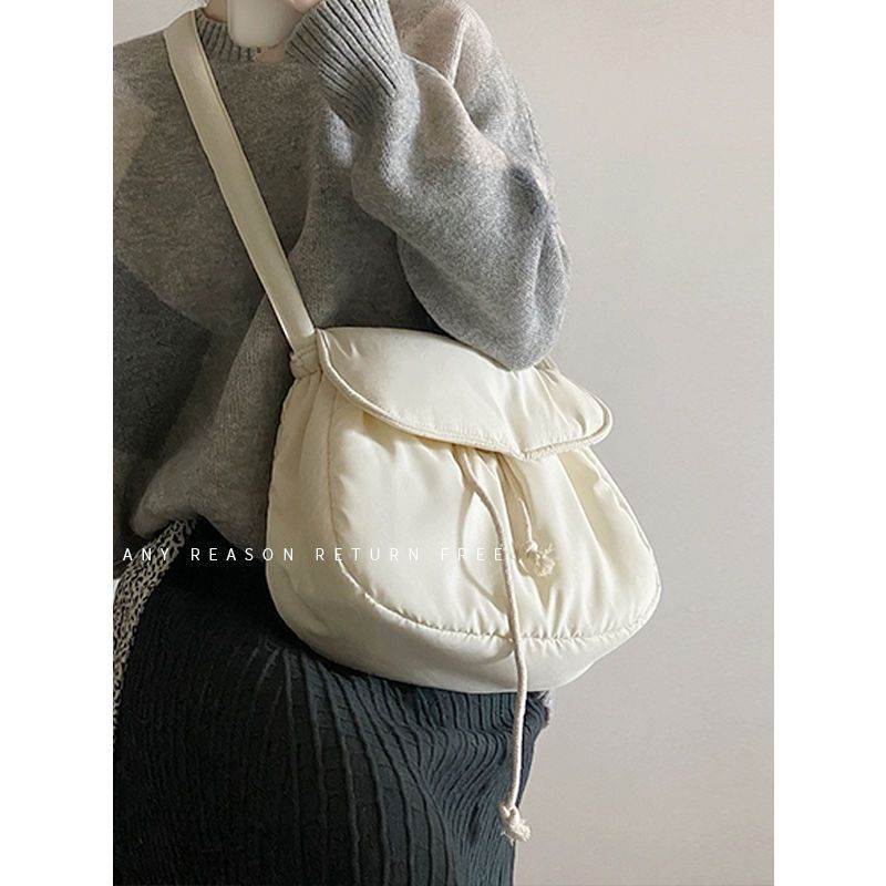 Túi Đeo Vai Vải Canvas Cotton Mềm Phối Dây Rút Thời Trang 2022 Cho Nữ Dễ Phối Đồ