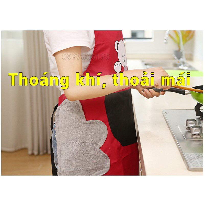 Tạp dề nấu ăn có túi đựng, có chỗ lau tay chống nước, chống dầu mỡ, chống bám bẩn họa tiết đáng yêu