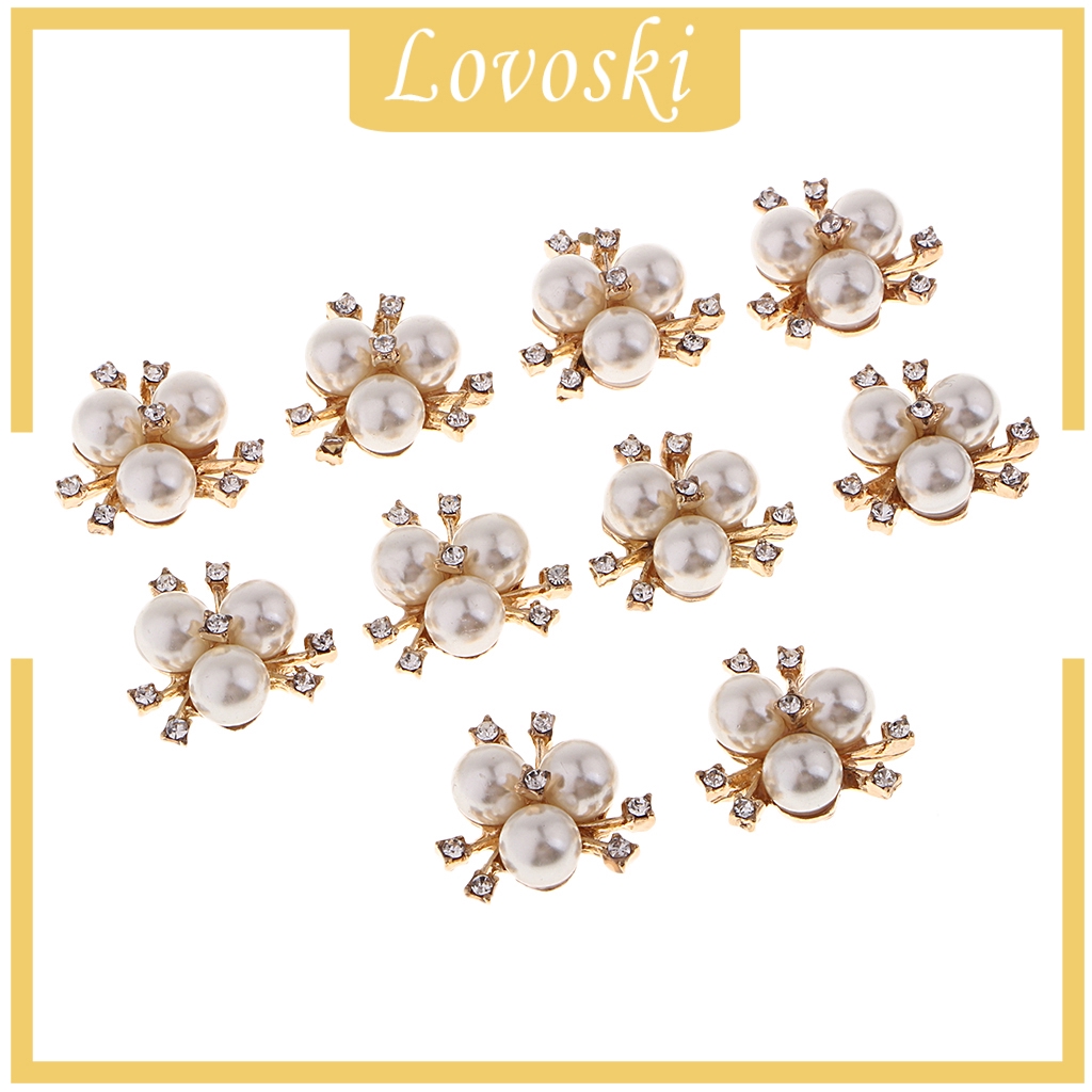 Bộ 10 Nút Hợp Kim Đính Đá Và Ngọc Trai Dùng Làm Đồ Thủ Công DIY