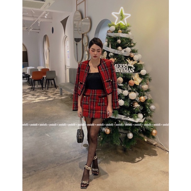 SET DẠ TWEED KẺ ĐỎ HÀNG THIẾT KẾ | BigBuy360 - bigbuy360.vn