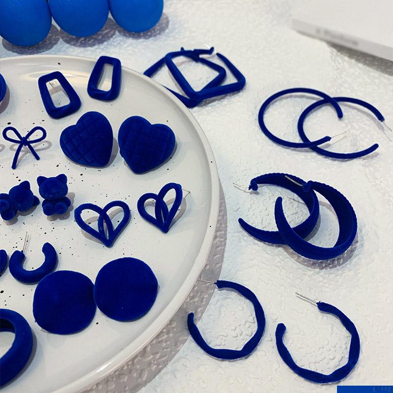 Bông tai hình học màu xanh dương phong cách Hàn Quốc cổ điển thời trang