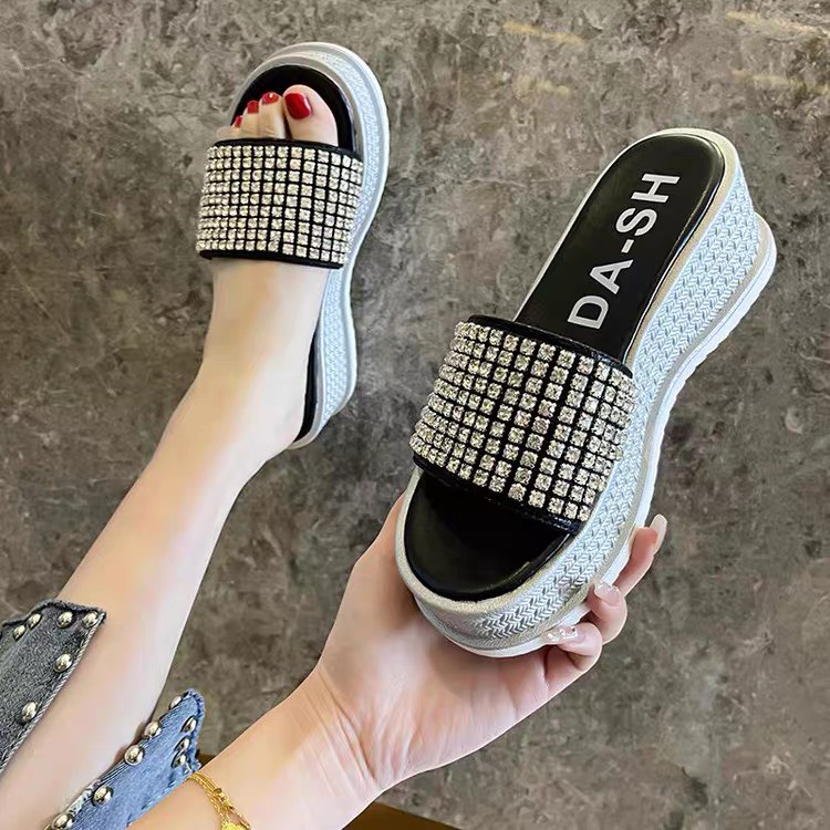 (S155) Dép xuồng nữ đế 6 phân quai ngang full đá (Mã 823 - xuồng đá)