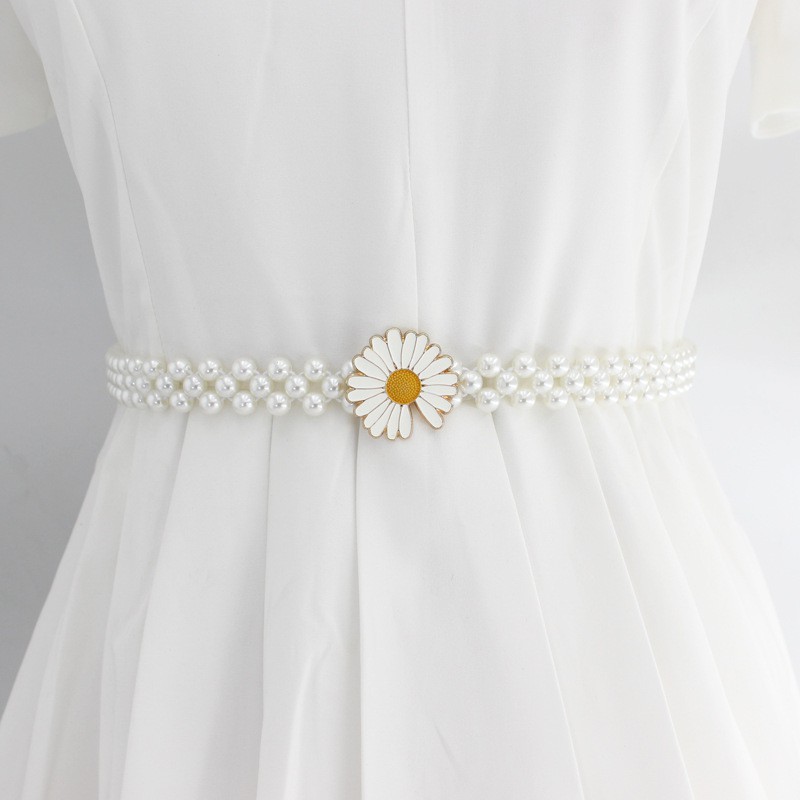 Thắt lưng chuỗi 3 hat ngọc khóa bông hoa cúc khuyết dễ thương TTL160