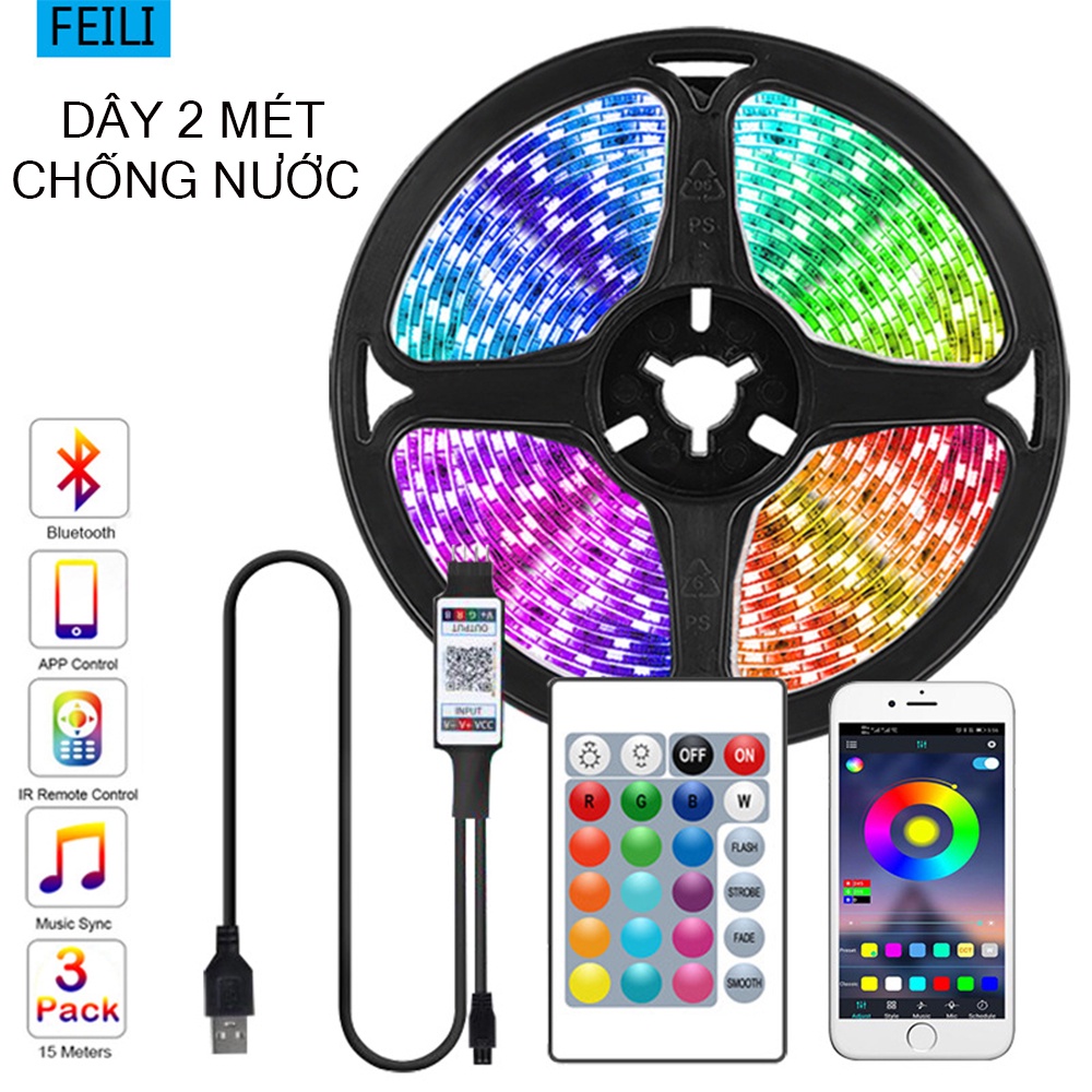 (Đèn trang trí mô hình)Bộ đèn LED dây dán 5050 phủ keo silicon đổi 7 màu V-L-D-RGB (RGB)+Nguồn+Khiển