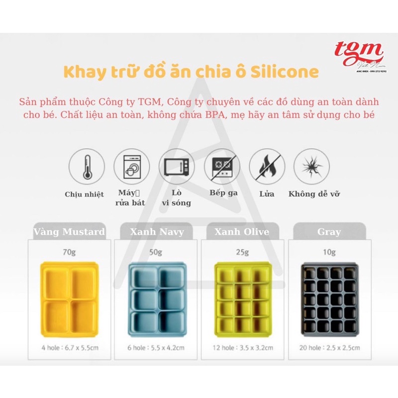 [CHÍNH HÃNG] KHAY TRỮ ĐÔNG ĐỒ ĂN DẶM SILICON TGM NỘI ĐỊA HÀN QUỐC ( KÈM NẮP ĐẬY )