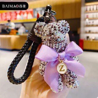 Móc Khóa Gấu Popobe Siêu Dễ Thương Đính Đá  Pha Lê Cao Cấp, Lấp Lánh PK Oto VIP