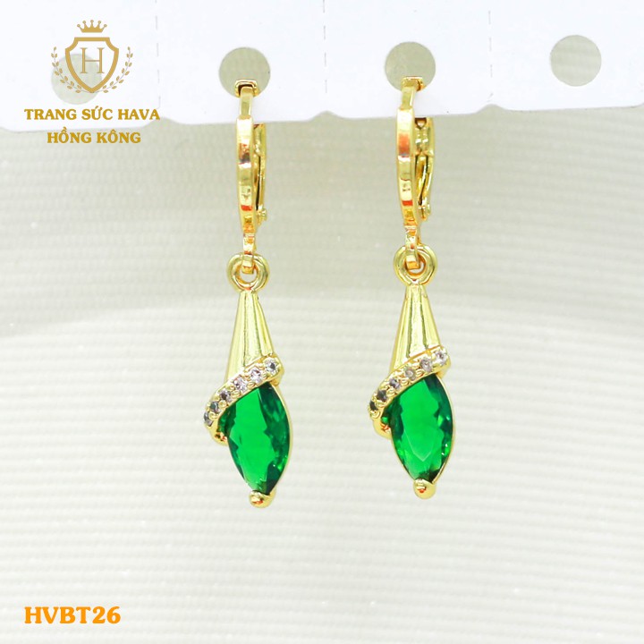 Bông Tai Titan Nữ, Khuyên Tai Dáng Dài Đính Đá Xi Mạ Vàng Non 24k - Trang Sức Hava Hong Kong - HVBT126