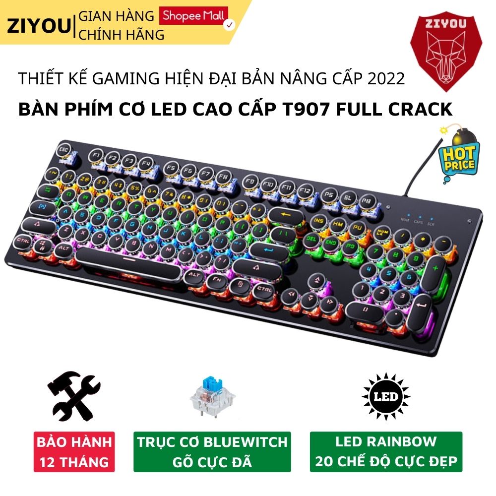 Bàn phím cơ gaming ZIYOU T907 PRO 2021 có đèn led RGB với 10 chế độ cực đẹp, gõ cực nhạy dành cho máy tính, pc, laptop