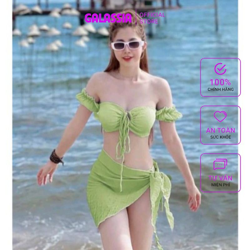 Bikini set đồ bơi 3 mảnh phối khoen thun nhún vải xốp sexy sang chãnh đi du lịch Galassia