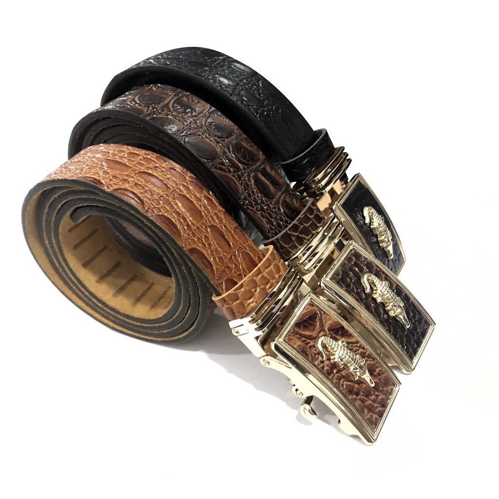 Thắt Lưng Dây Nịt Nam Da Bò Nguyên Tấm Dập Vân Cá Sấu Cao Cấp Thời Trang Khóa Tự Động JNM01