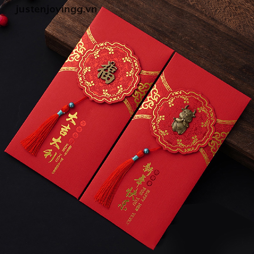 Bộ 2 Bao Lì Xì Đỏ May Mắn Thêu Họa Tiết Phong Cách Trung Hoa Mới