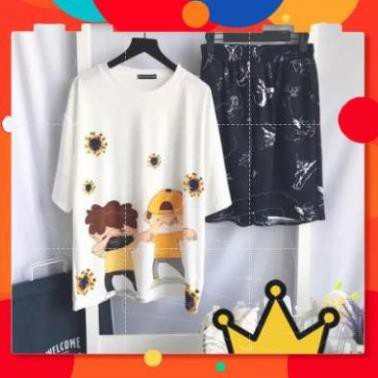 Set bộ hoạt hình UNISEX quần cartoon kèm áo tay lỡ siêu dễ thương có ảnh/video thật dahishop95 siêu đẹp