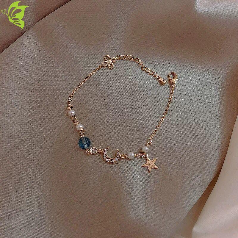 Vòng đeo tay mặt hình ngôi sao,mặt trăng dễ thương phong cách Hàn Quốc cho nữ