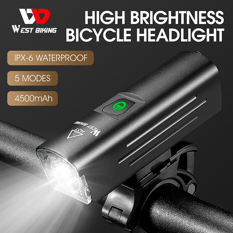 Đèn LED WEST BIKING gắn tay cầm xe đạp 1300Lumens đầu sạc USB