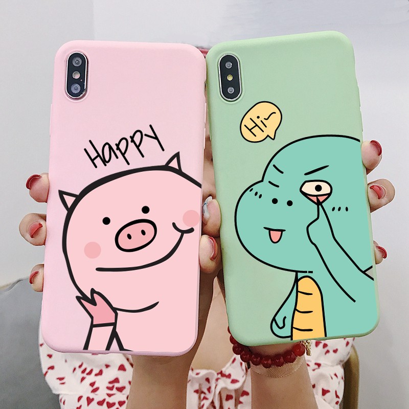 Ốp lưng iphone Heo hồng và Khủng long ip 6 6s 6plus 6splus 7 8 plus x xr xs max 11 pro max (a109)