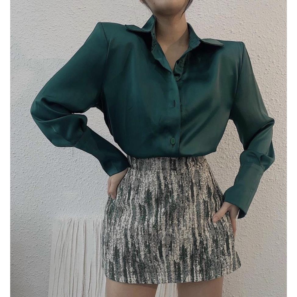 ÁO SƠ MI MNG LỤA TRƠN XANH LÁ