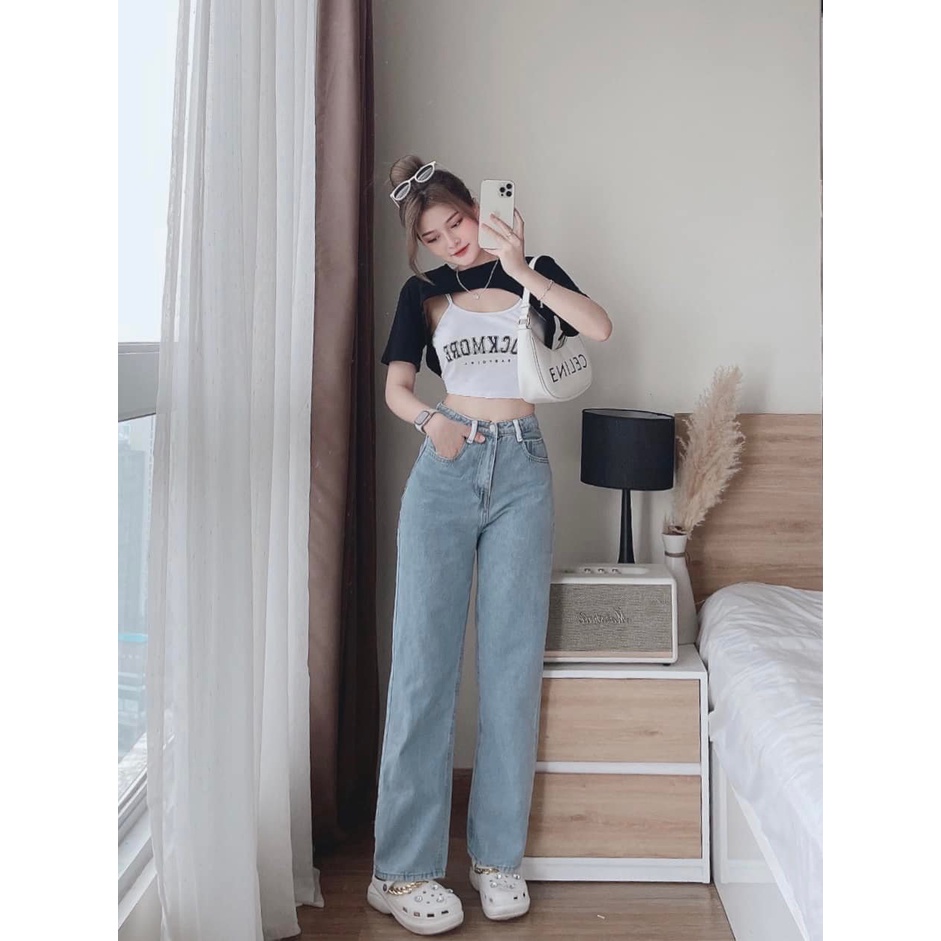 [ORDM3532] QUẦN JEANS ỐNG RỘNG NỮ LƯNG CAO MẠC TRẮNG ĐĨA TRẮNG MÀU XANH NHẠT LAI CUỐN MỀM MỊN DÀY DẶN TÔN DÁNG NITIQC