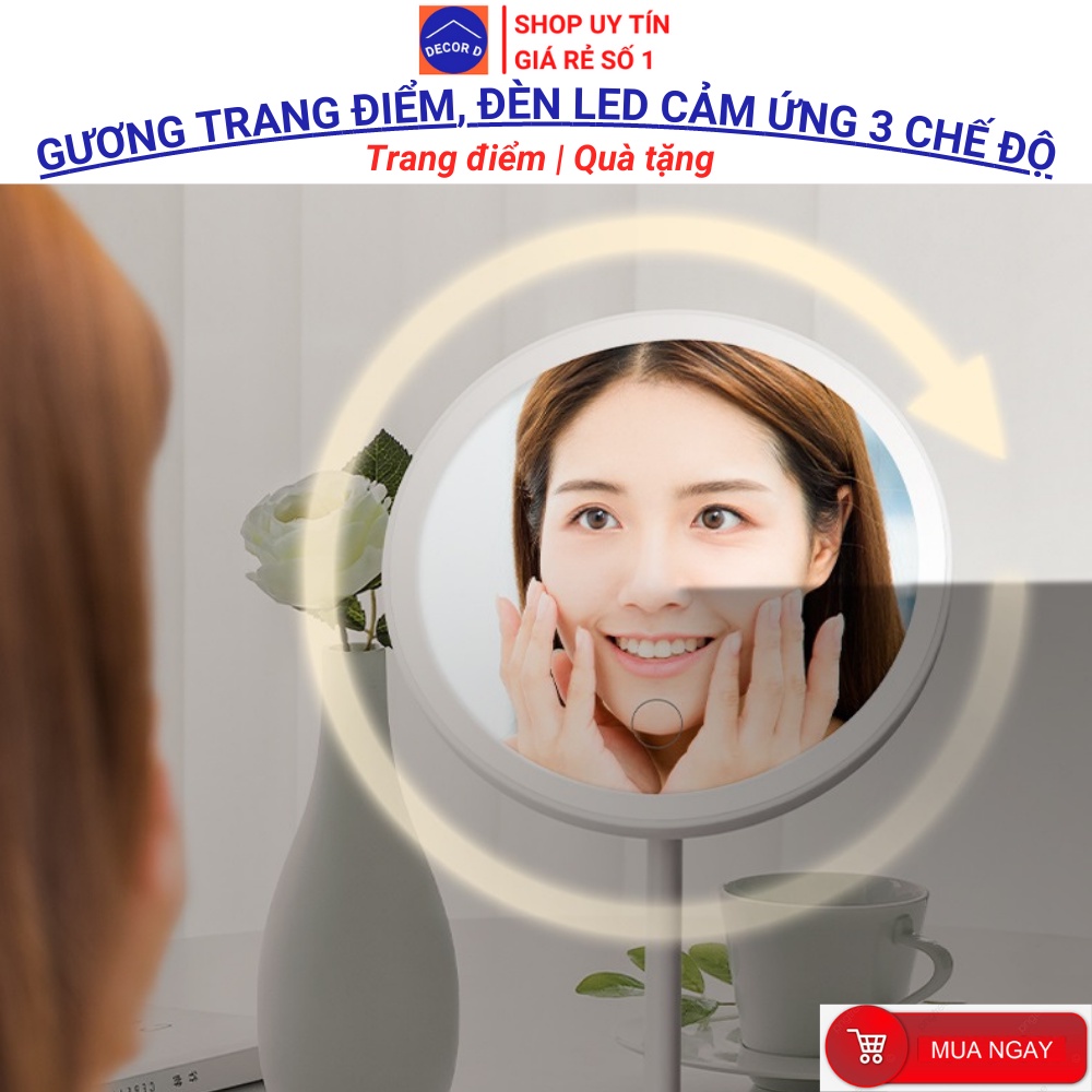 Gương để bàn trang điểm Hàn Quốc phấn mirror đèn Led decor phòng xinh xắn dễ thương