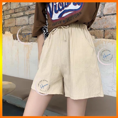 Quần Đùi Nữ Ống Rộng Chất Đũi Xước Cao Cấp Mỏng Nhẹ Cạp Chun Co Giãn Siêu Mát Hanva