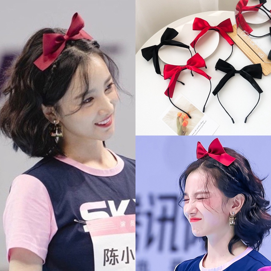 Băng Đô Nơ Cài Tóc Màu Đỏ Đen Thời Trang Mùa Hè Cho Bé Gái