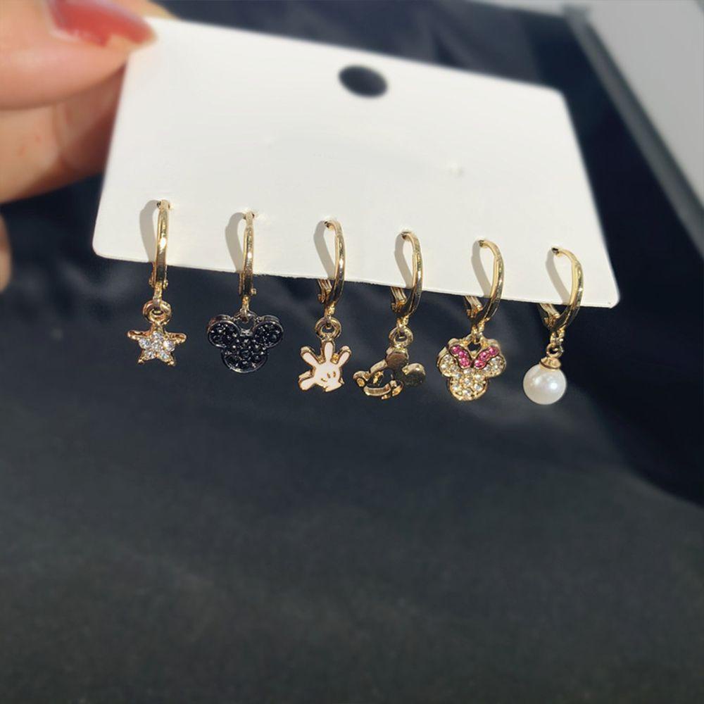 Khuyên Tai Bất Đối Xứng Hình Chuột Và Ngôi Sao Đính Hạt Ngọc Trai Kiểu Hàn Quốc