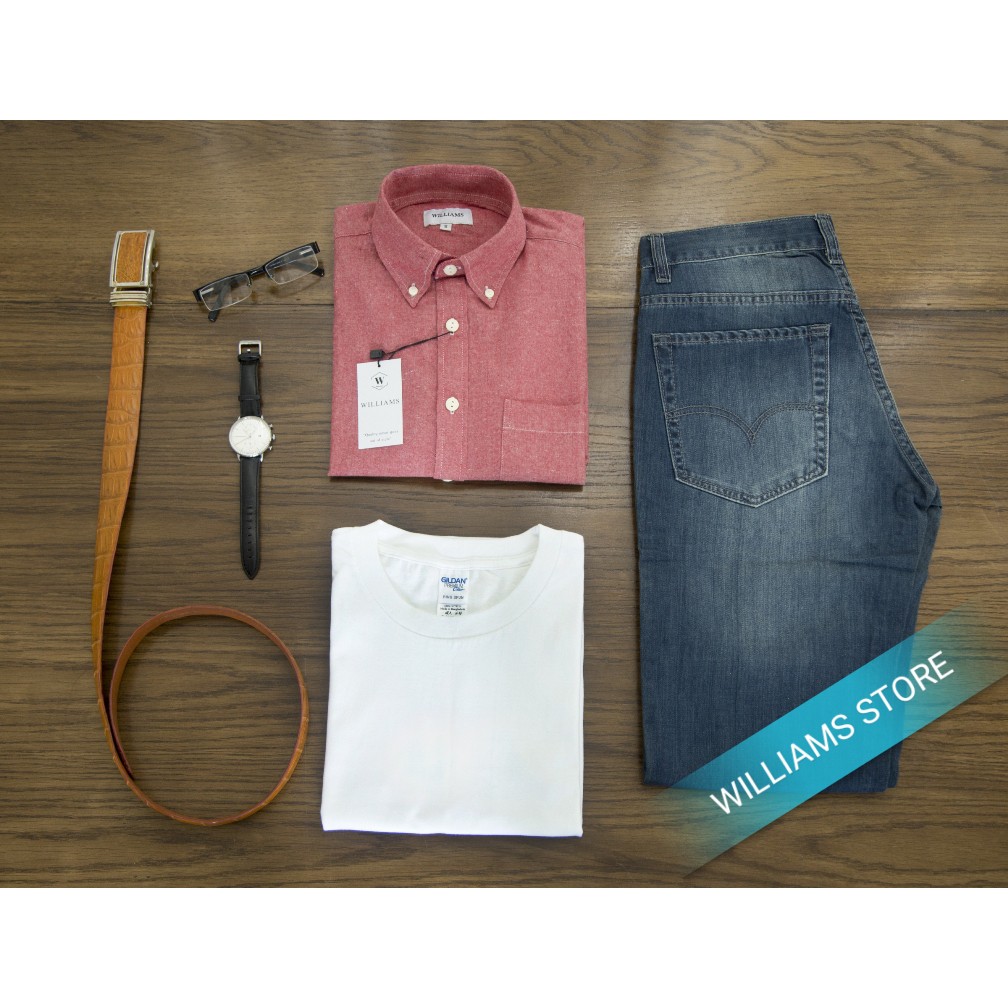 Áo sơ mi Chambray Đỏ - Williams 100% cotton