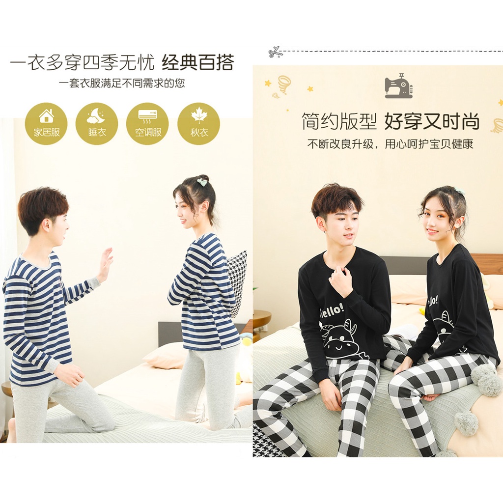 Bộ Đồ Ngủ Tay Dài Chất Liệu Cotton 140cm - 180cm Thời Trang Xuân Thu Cho Nam Và Nữ