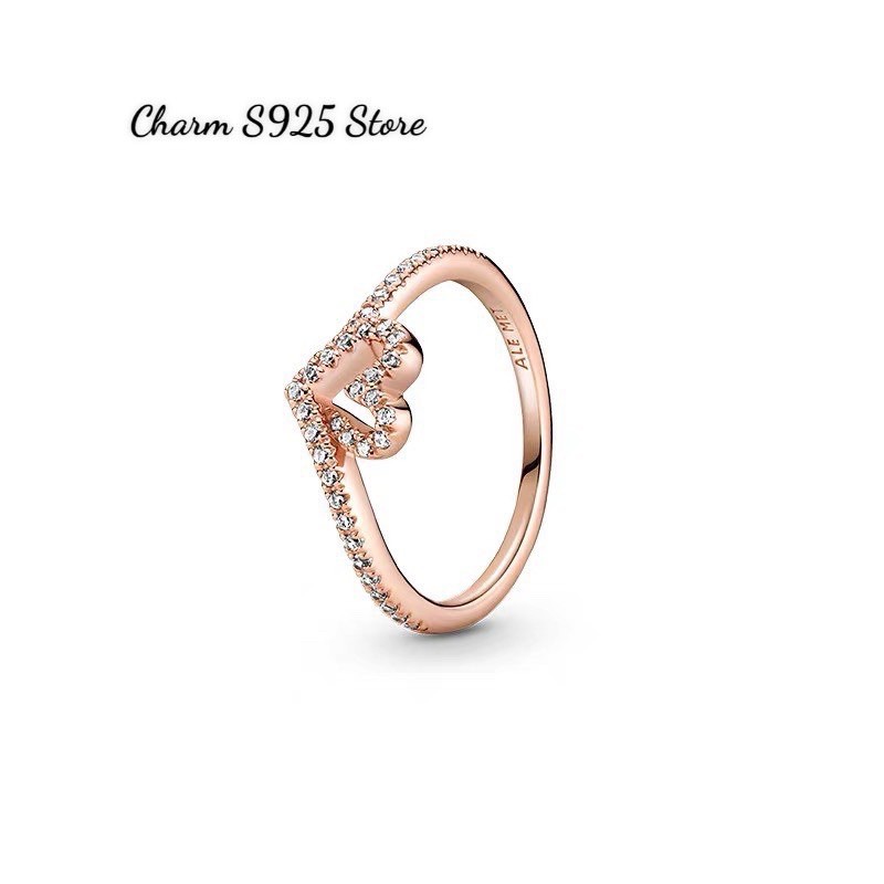 nhẫn charm pan Ale tim đính đá vàng hồng bạc s925