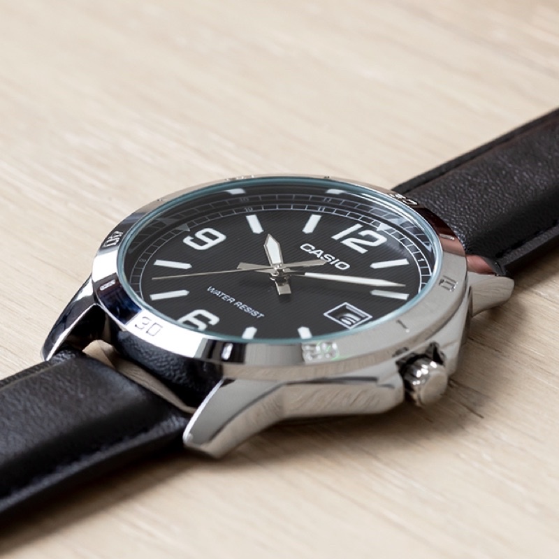 Đồng hồ đôi nam nữ dây da Casio Anh Khuê MTP/LTP V004L-1B