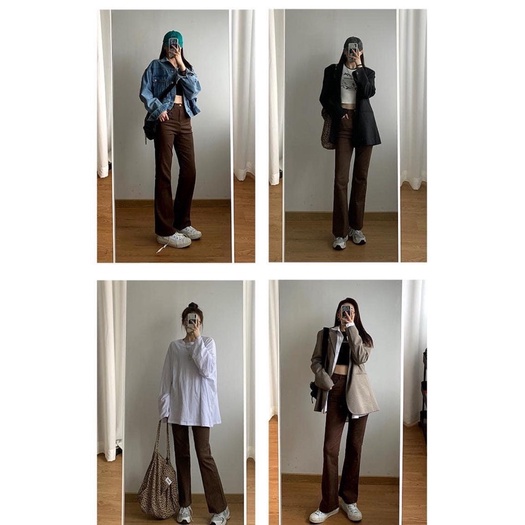 Quần jean thô ống loe màu nâu cá tính siêu hách chân