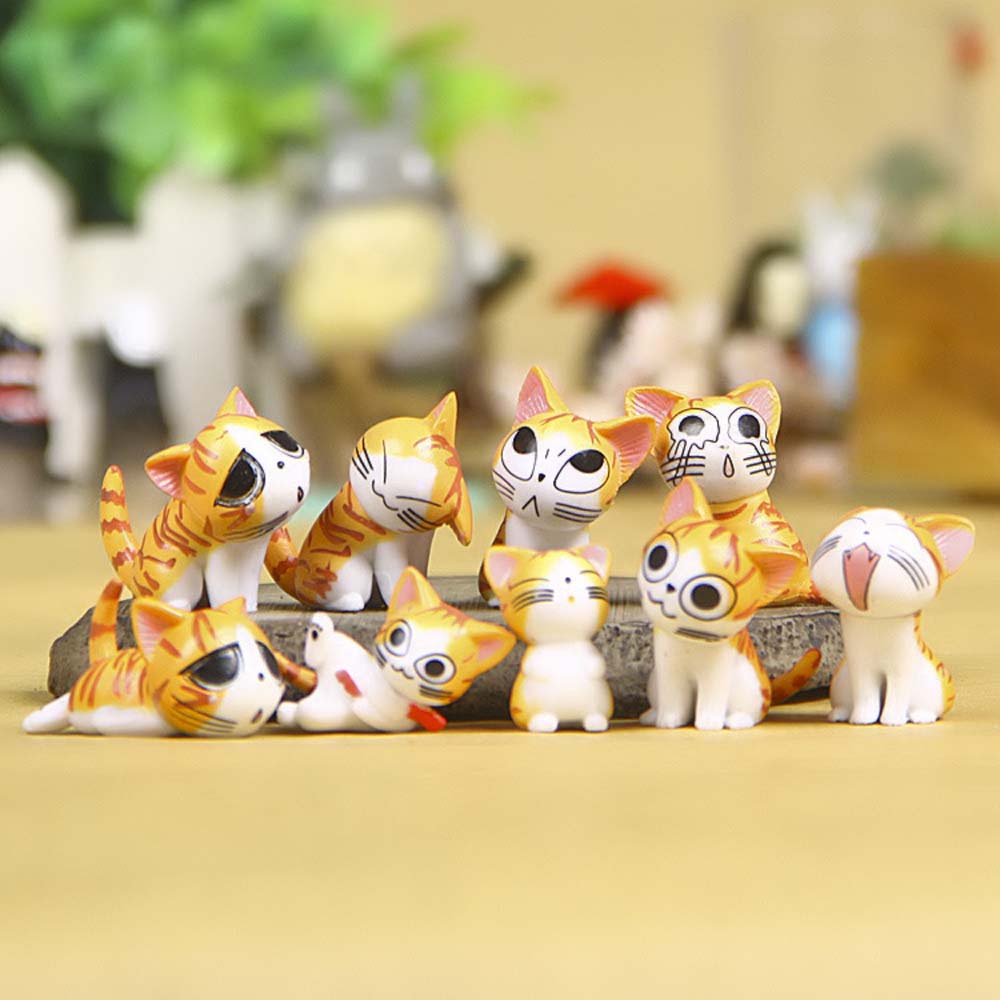 Bộ 9 mô hình mèo hoạt hình mini nhiều màu dễ thương trang trí tiểu cảnh / nhà cửa