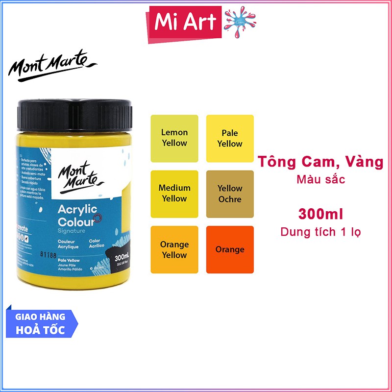 Tông Vàng, Cam - Màu Acrylic Mont Marte 300ml - Acrylic Colour Paint Signature 300ml (10.1oz)