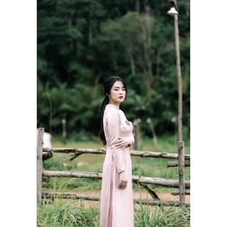 MINX - Áo Dài Lụa Thêu Hồng Hạc