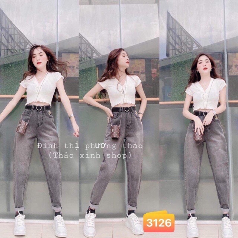 QUẦN baggy bò thêu hoa cúc túi