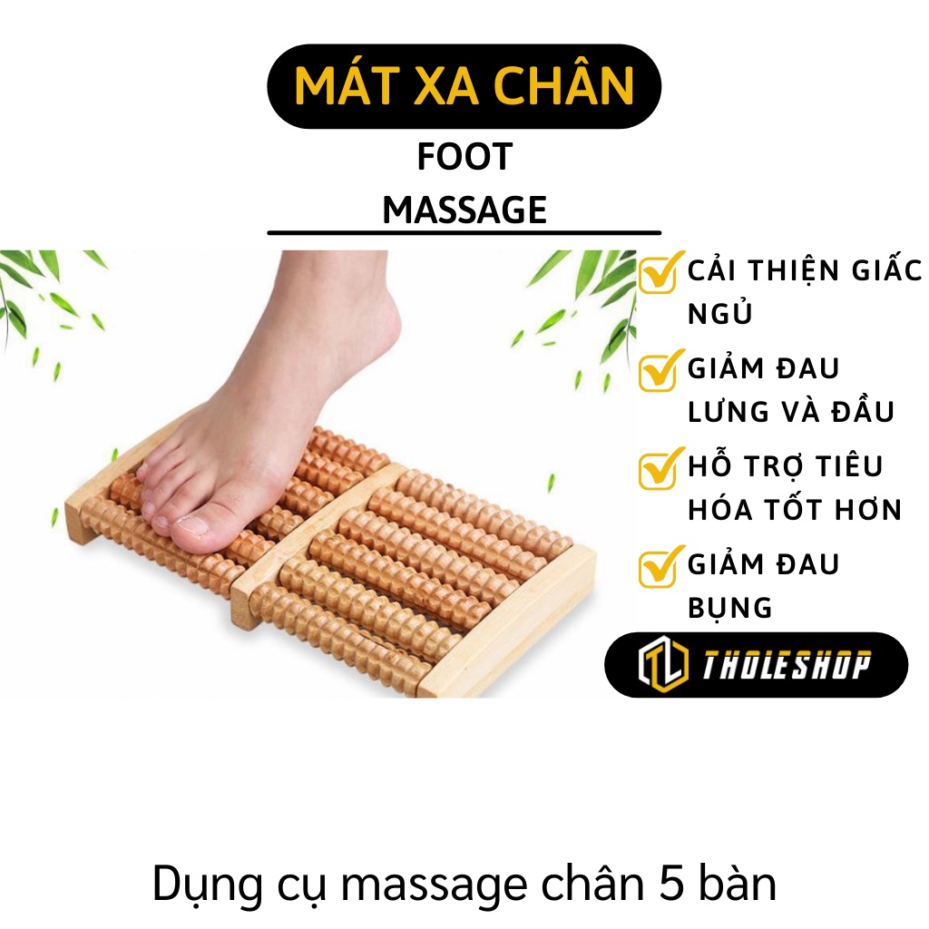 Massage Chân - Dụng Cụ Massage Lăn Chân Bằng Gỗ 5 Hàng - Bàn Lăn Mát Xa 3520