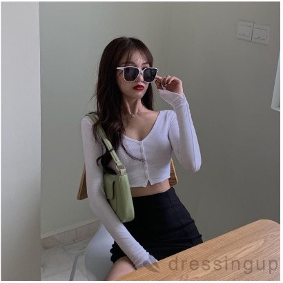 [MÃ TH6739 GIẢM 20% TỐI ĐA 30K ĐƠN TỐI THIỂU 500K] áo croptop trắng tay dài màu trắng có cúc