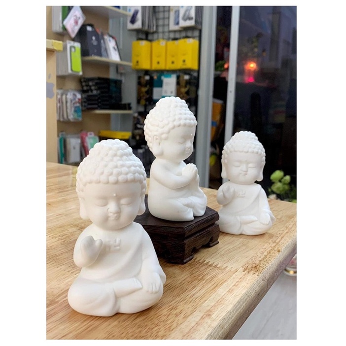Combo 2 Tượng Như lai size nhỏ bằng gốm sứ trắng cao cấp, tượng gốm mini trang trí phong thủy, bàn làm việc, khay trà