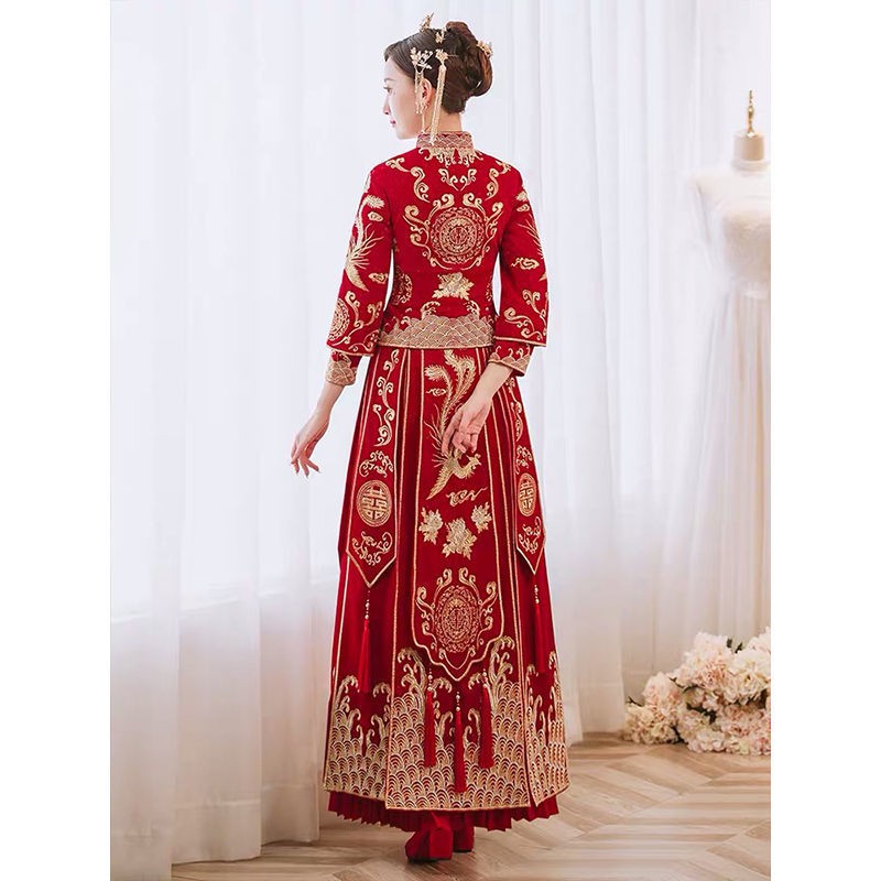 giá rẻ bán hàng trực tiếp tại nhà máyXiuhe quần áo cô dâu mùa thu đông 2020 mới cưới phong cách Trung Quốc bá